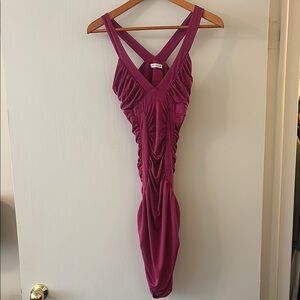 Arden B Ruched V-Neck Plum Midi Dress